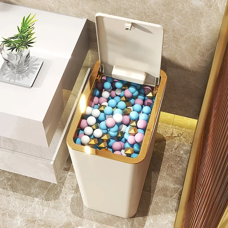 Trash Can 10L Odor Proof Trash Can One-Touch Modern Design Durable Plastic Bathroom Kitchen Bin Space Saving Leakproof