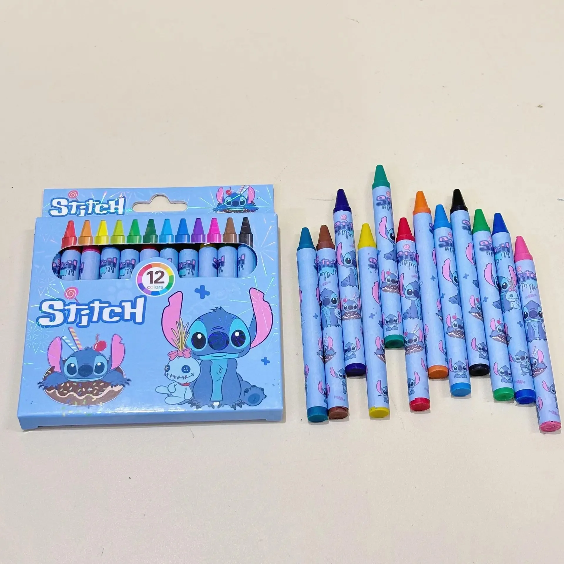 12pcs/set Disney Lilo & Stitch Painting Crayon Office Tools Cute Anime Stationery Children's DIY Drawing Tools School Supplies