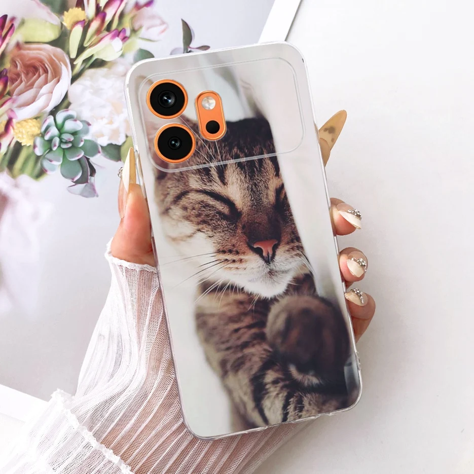 Cute Cat & Peacock Painted Soft Slim Phone Case - Artistic Protective Cover