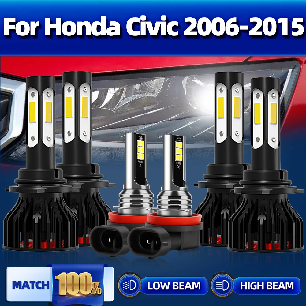 

6Pcs 12V LED Car Headlight Bulbs 9005 HB3 9006 HB4 Canbus Auto HeadLamp 6000K For Honda Civic 2006-2010 2011 2012 2013 2014 2015