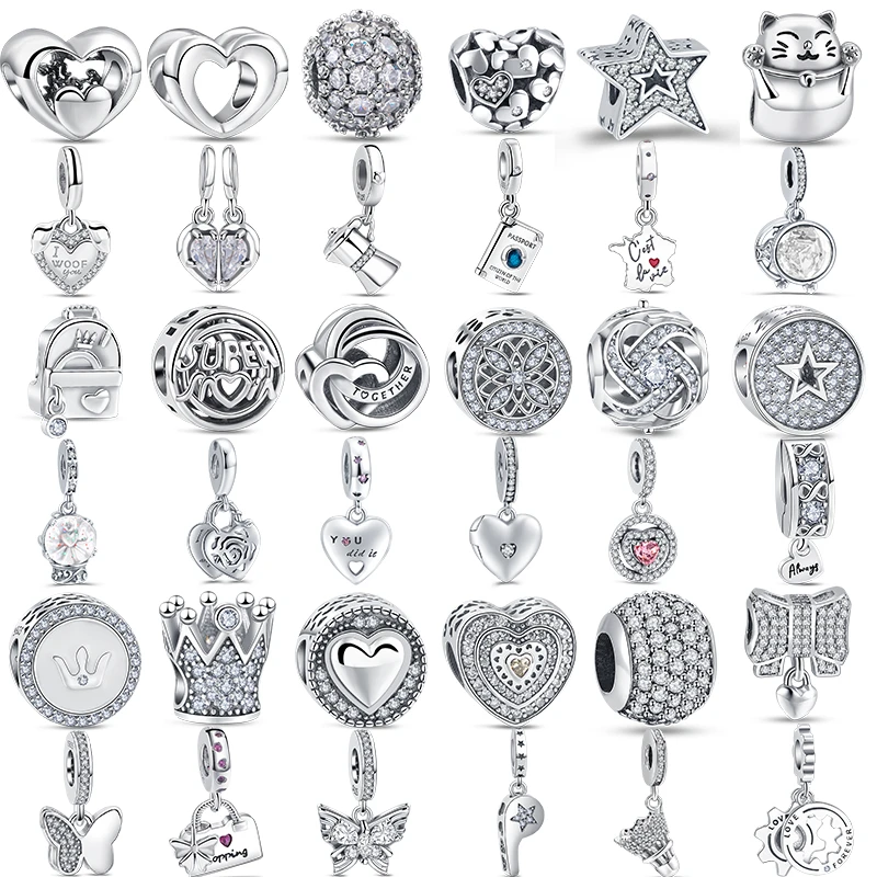 925 Sterling Silver Clear Zircon Charms Heart Cat Butterfly Whistle Simple Shiny Fit Original Pandora Bracelet Jewelry Pendant