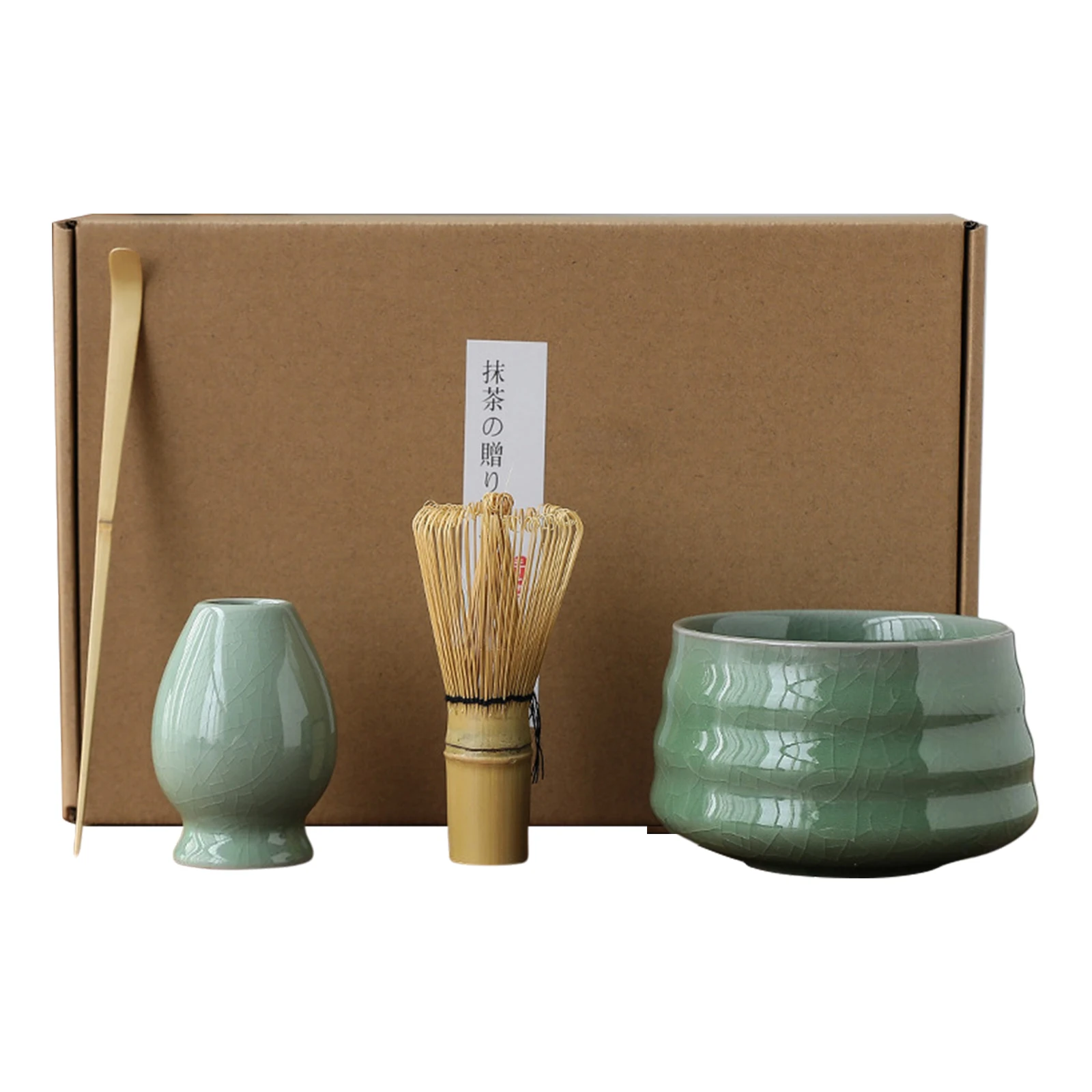 4 in 1 Traditional Japanese Matcha Set Handmade Ceramic and Bamboo for Japanese Tea Utensils Tools Gifts