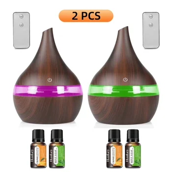 2-Pack 300ml Essential Oil Diffuser Humidifier Auto Shut-Off, 7 Color Lights, USB Powered Ultra Quiet Aromatherapy for Sleep, 1
