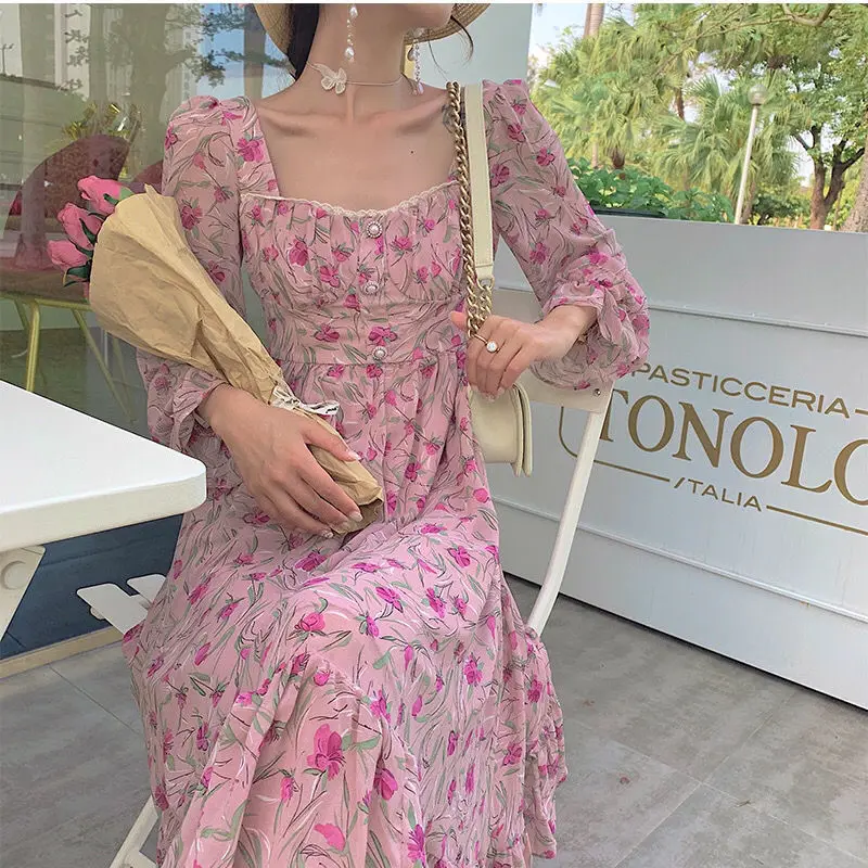 

Summer Spring Mujer Vestidos Fashion Female Long Sleeve Printed Floral Dresses Vingtage Party Dress Women A-line Casual Dresses