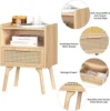 Rattan Nightstands Set of 2, Boho Side Table with Drawer Open Shelf, Cane Accent Bedside End Table with Solid Wood Legs 6
