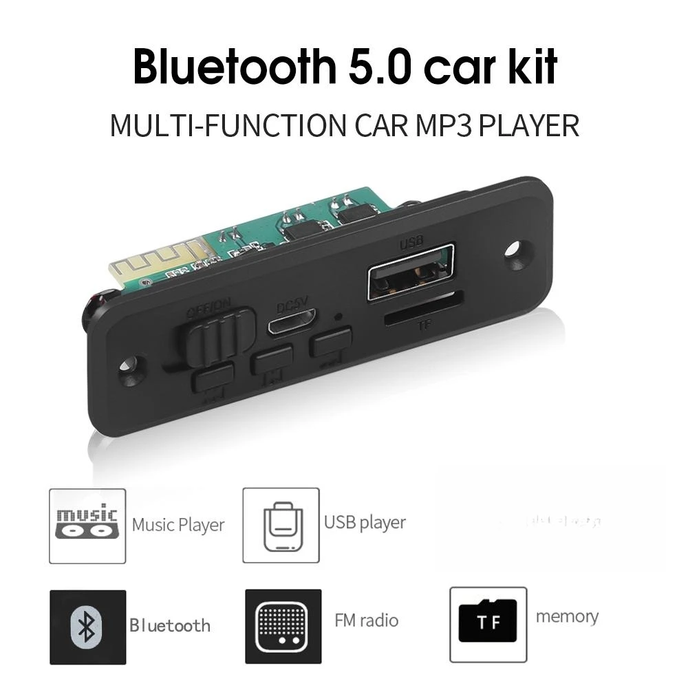 블루투스 5.0 음악 플레이어, USB 모듈, FM AUX 라디오, 자동차 스피커용 핸즈프리 통화, DC 5V, 6W 앰프 MP3 디코더 보드, 2*3W
