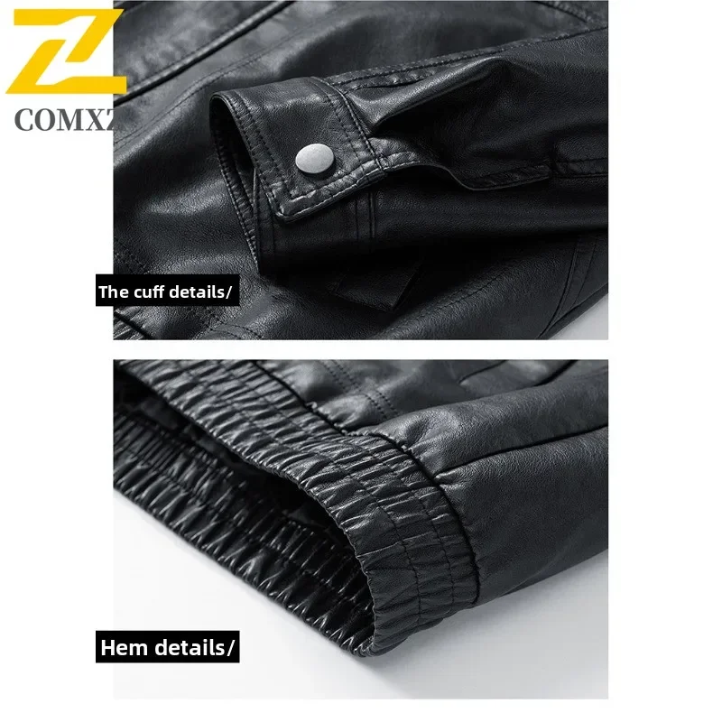 Unisex Embroidered PU Leather Jacket Stand Collar Loose Fit Biker Pilot Coat Streetwear American Style Motorcycle Outerwear 2025
