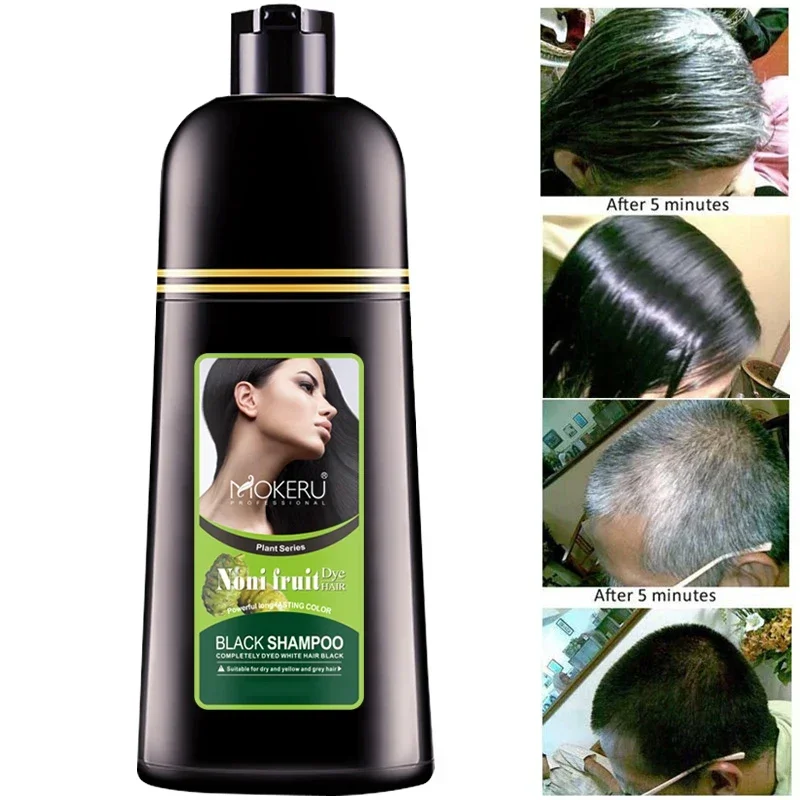 Mokeru Organic Natural Fast color Hair Dye Only 5 Minutes Noni Plant Essence Black Hair Color Shampoo For Cover Gray White Hair 4
