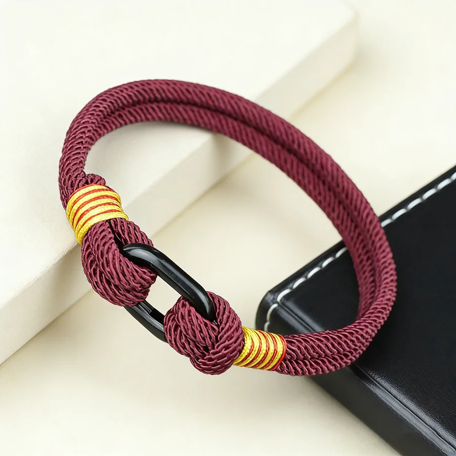 Modisches Doppelschicht-Kordelarmband für Herren, rot-gelb gestreift, für den täglichen Büro-Stil, 7 Farboptionen, Güteklasse A, Seilarmband – Detail 9