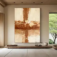 Mhemyo Large Neutral Brown Textured Wall Art Light Brown Abstract Wabi-Sabi Style Canvas Hand Painted Painting Modern Home Decor 1