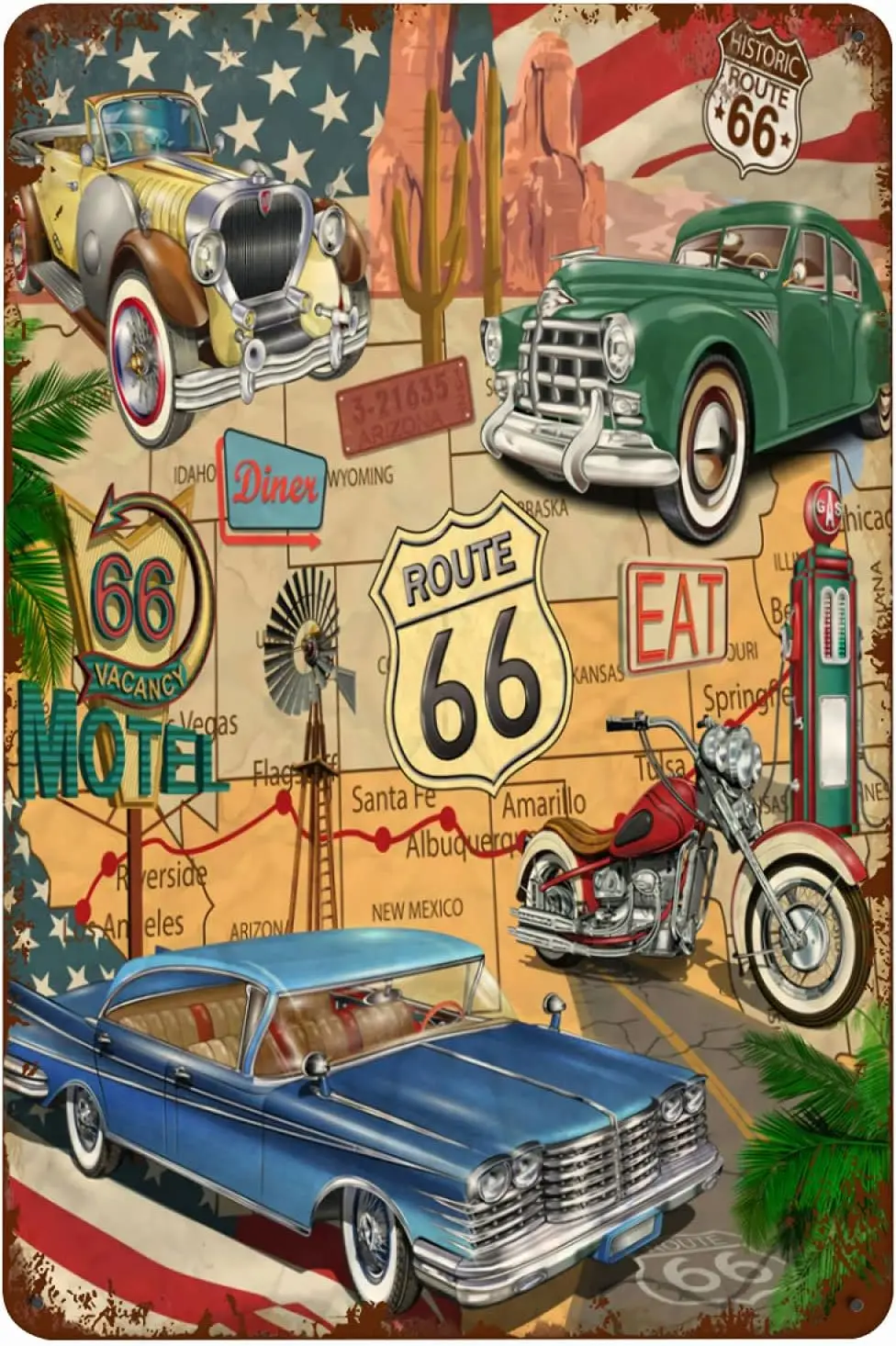 Фото Route 66 винтажные металлические знаки высокий декор для стен в столовой для Дома кухни бара патио комнаты гаража Ретро жестяной постер табличка 12 