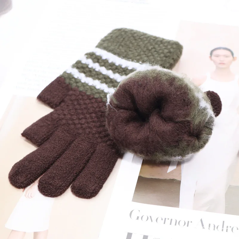 Exposed two fingered wool gloves, female autumn and winter knitting, warm and thickened, leaky fingers, male working students,