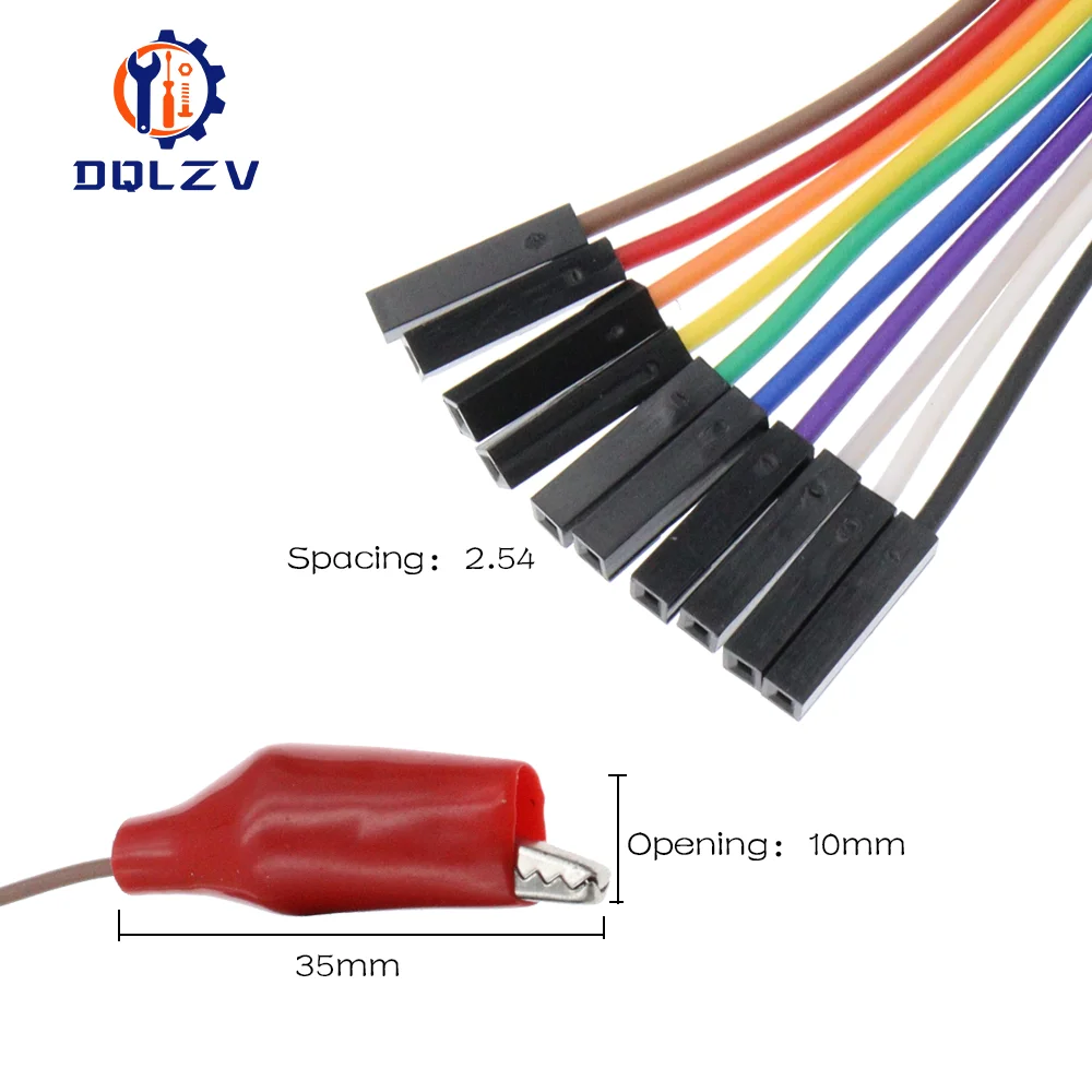 Set Cavi Ponticello Con Clip A Coccodrillo - 10 Maschio E 10 Femmina, Lunghezza 20 Cm, Per Breadboard, Circuiti, Elettronica