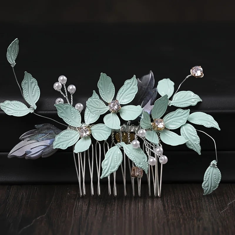 Handmade Pearl Flower Leaf Crystal Hair Comb Pin Band For Women Bride Wedding Bridal Hair Accessories Jewelry Comb Gift