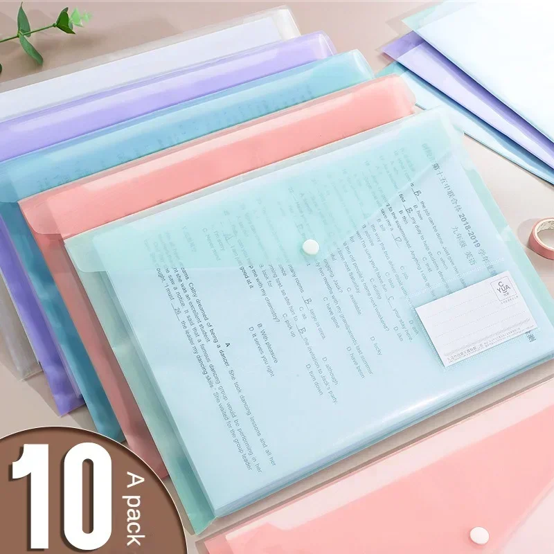Plastic File Bag 10 Pieces File Bag Plastic 16C A4 Paper Storage Folder PP Transparent Portfolio Policy Briefcase with Label Waterproof