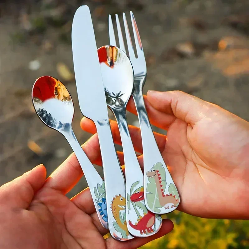 Stainless Steel Children Cutlery Set Animal Cartoon Kids Tableware