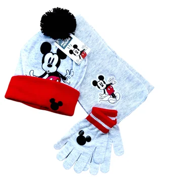 3-8Years New Autumn Winter Children Mickey Cartoon Scarf Hat Glove Warm knitted hat Boy Girl Cap Child Christmas Hat