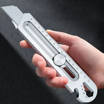 Coltello multiuso 6 in 1 in acciaio inossidabile, taglierino per ufficio, lama retrattile da 18 mm, coltello artistico, strumenti multiuso