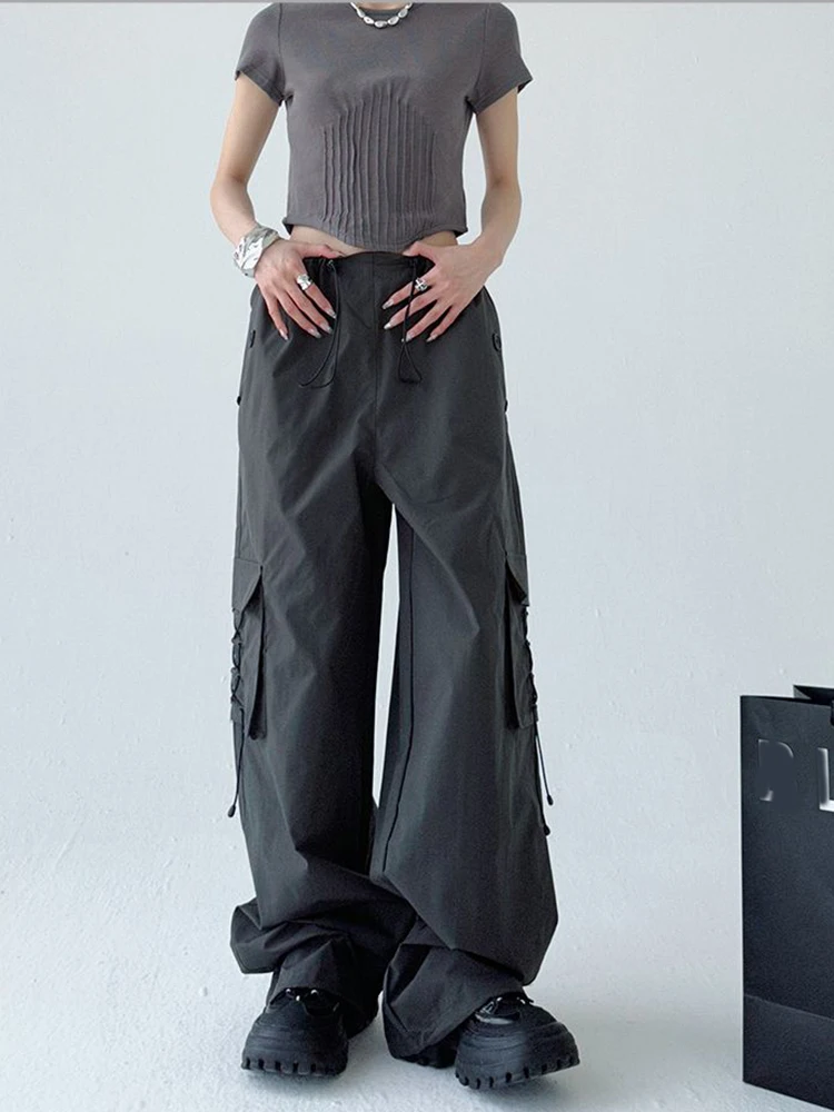 

Jmprs Amreican Retro Cargo Pants Women Streetwear Hip Hop Lace Up Harajuku Trousers Casual Loose Pockets Female Wide Leg Pant
