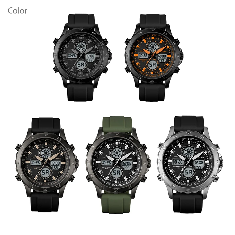 PINDOWS Orologio da polso da uomo, analogico, cronografo, al quarzo, impermeabile, abbigliamento casual e casual, cinturino in pelle nero-marrone, Black Case Black Band Orange Face, Moderno : PINDOWS