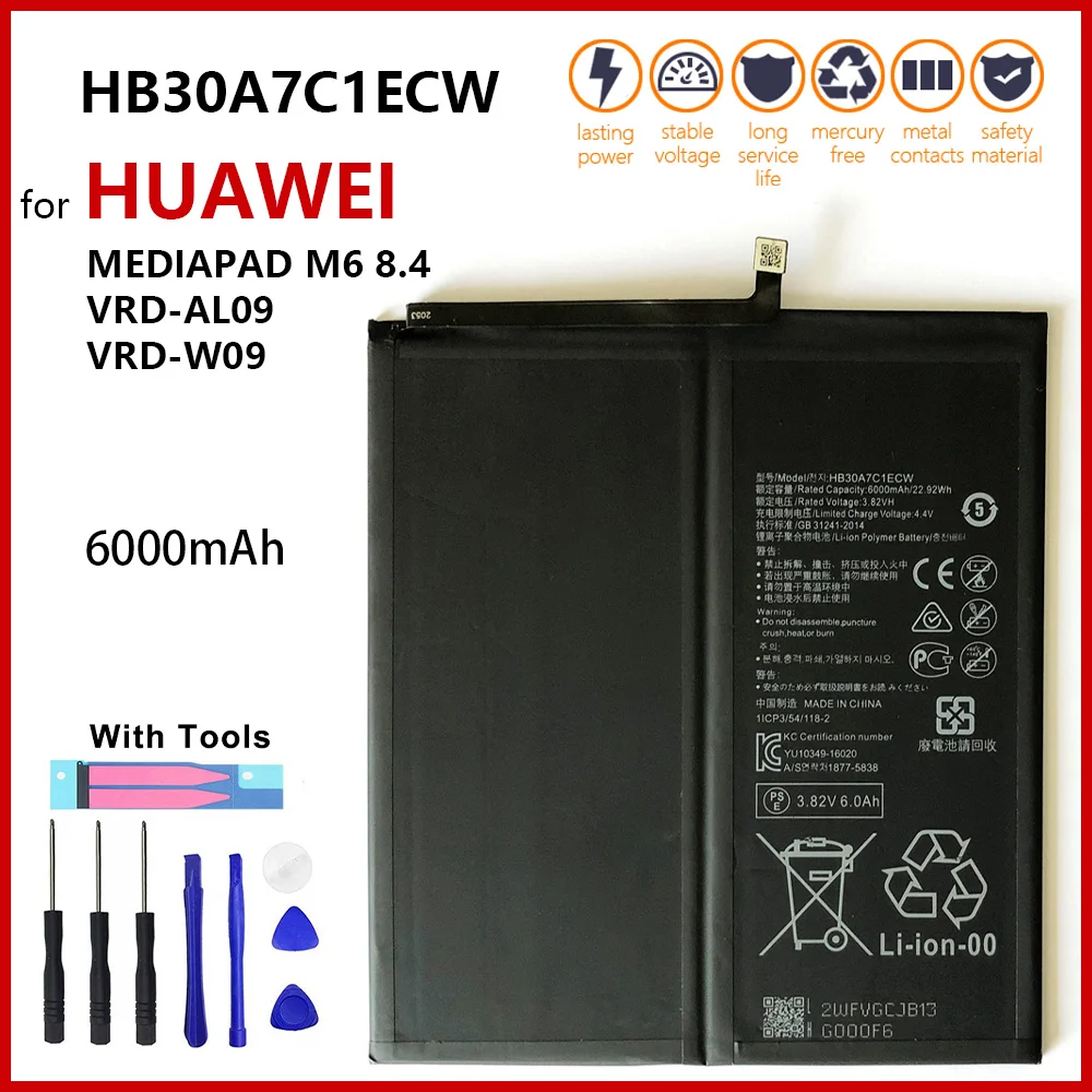 

New HB30A7C1ECW 6000mAh Replacement Battery For Huawei MediaPad M6 8.4 VRD-AL09 VRD-W09 High Quality Batteria +Free Tools