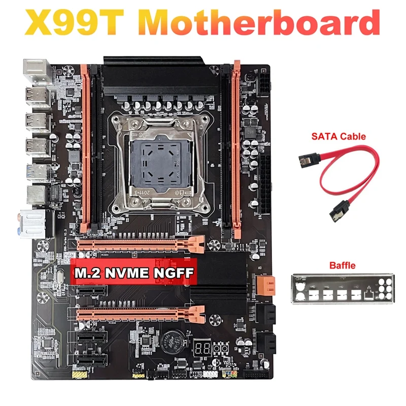 

X99 Desktop Motherboard +Baffle+SATA Cable LGA2011-V3 M.2 NVME NGFF Support DDR4 4X16G Kit