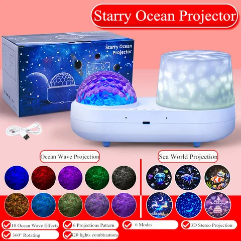 Projector Lamp 3D Stereo Starry Sky Night Light for Home Bedroom Room Decor Kids Adults Baby Lamp Projection Ocean Wave