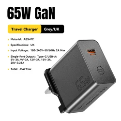 ESSAGER 65W GaN PD Fast Charger with Advanced Charging Technologies - 65W UK Plug Gray