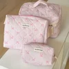 2024 Pink Bowknot Quilting Women Cosmetic Bag Portable Zipper Makeup Travel Organizer Female Handbag Toiletry Pouch For Girls 1