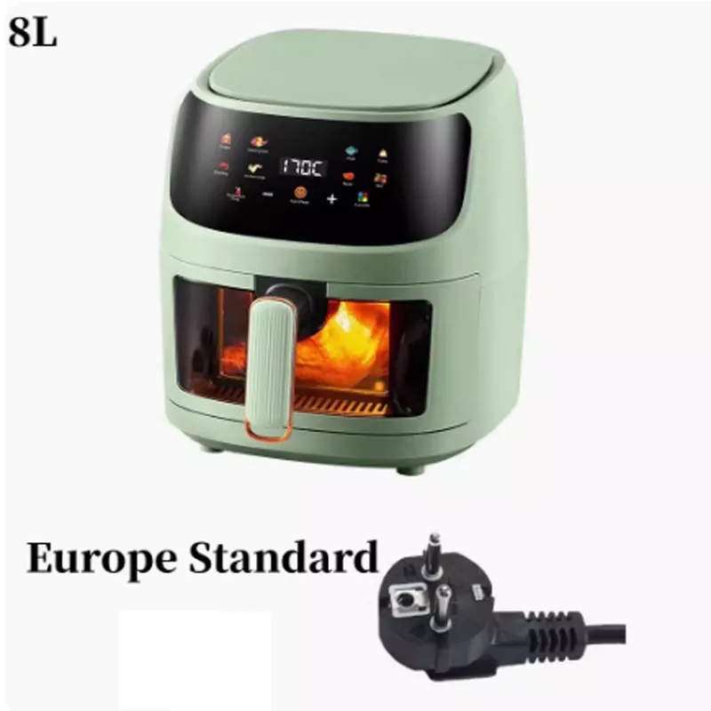 New 8L Stainless Steel Large-Capacity Air Fryer Household Visual Electric Oven Oil-Free Multifunctional Home Black White Green 4