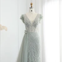 Luxury Beaded Lilac Mermaid Evening Dresses with Overskirt Elegant V-Neck Dubai Long Women Wedding Party Gowns 100 1