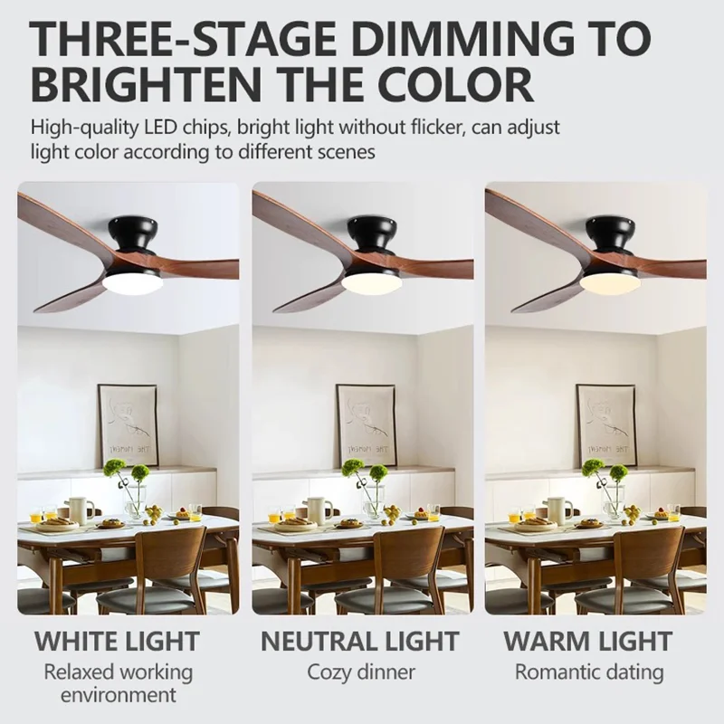 52inch Low Floor Ceiling Fan Light Remote Control Led Llights Indoor Restaurant Solid wood fan leaves With Fan Chandelier 3