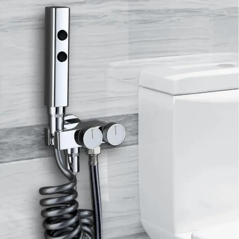 Kit Pistola A Spruzzo Per Bidet Grigio/Argento Pistola Per La Pulizia Della Toilette Ad Alta Pressione Con Compagno A Tre Vie In Rame Valvola Uno In D