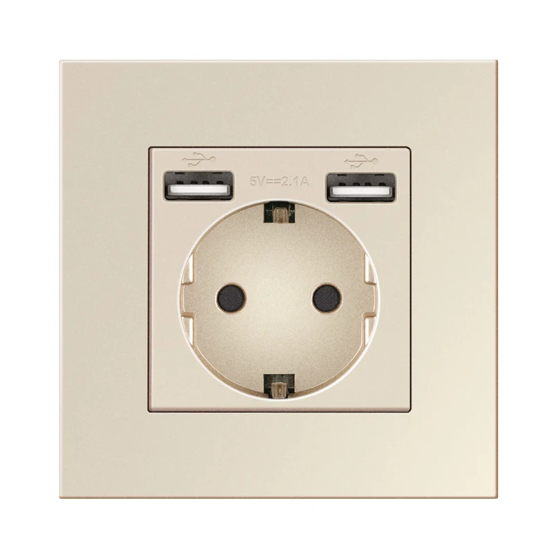Novski Modern Wall USB Charger with Dual EU Standard Outlets, 110V-250V, 16A