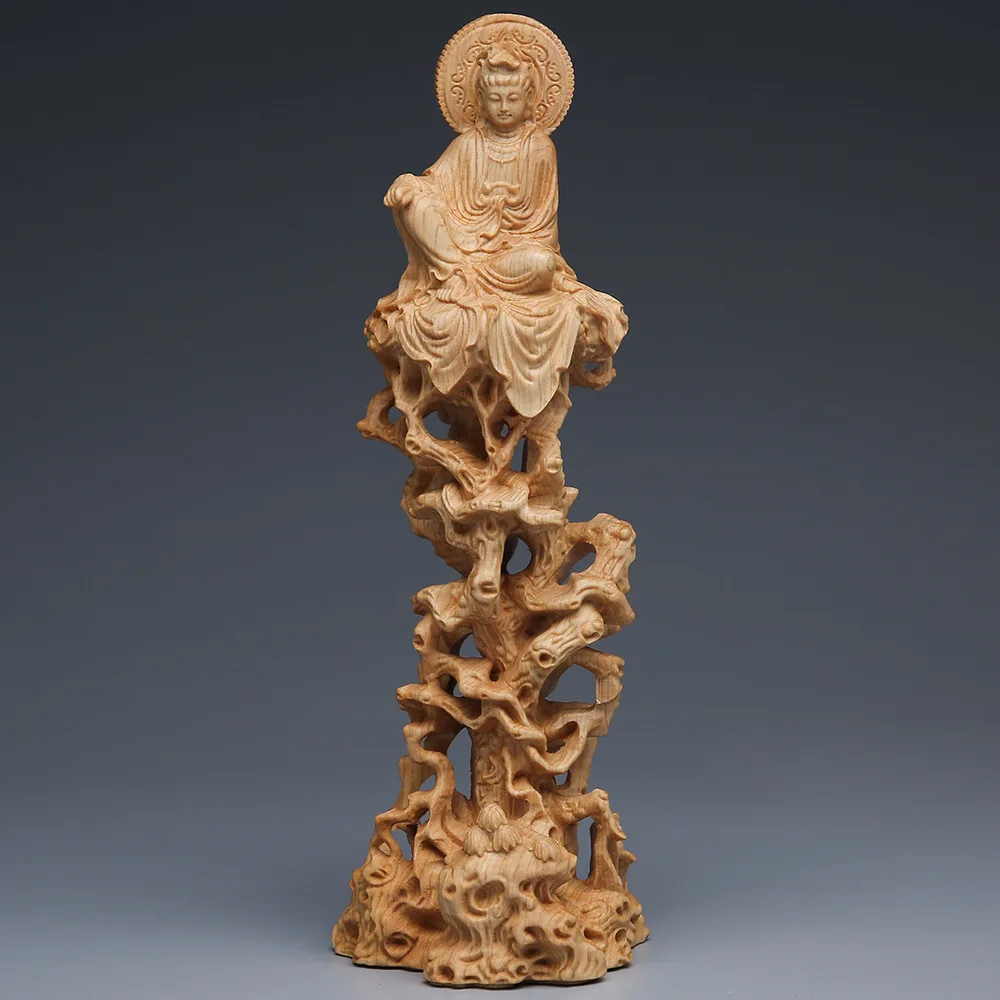 

Cliff Cypress Sits on A Tree and Rattan Guanyin Buddha Ornaments Wooden Solid Wood Carving Avalokitesvara Guanyin Bodhisattva