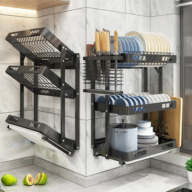 Dish Rack Foldable Dish Drying Rack With Drip Tray For Hanging Dish Drainer  Plate Storage Rack Dish