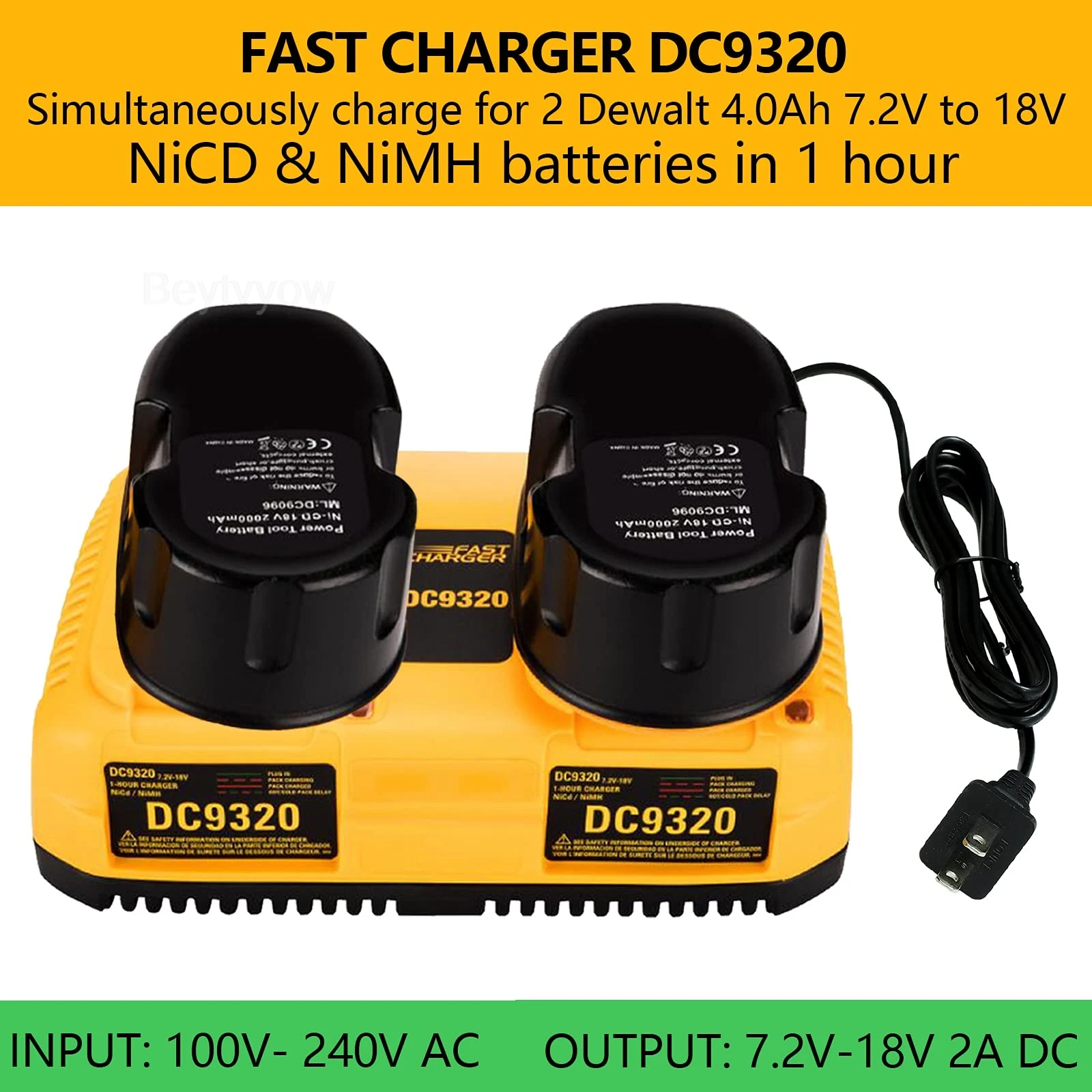 DC9320 Battery Charger for Dewalt 18V 14.4V 7.2V XRP Batteries 2- Ports Rapid Ch