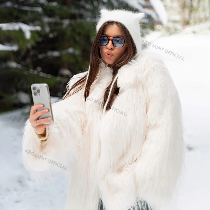 Winter Furry Faux Fur Coat Long Women Luxury Brand Tassels Fluffy Fur Jacket Female Streetwear Super Warm Overcoat