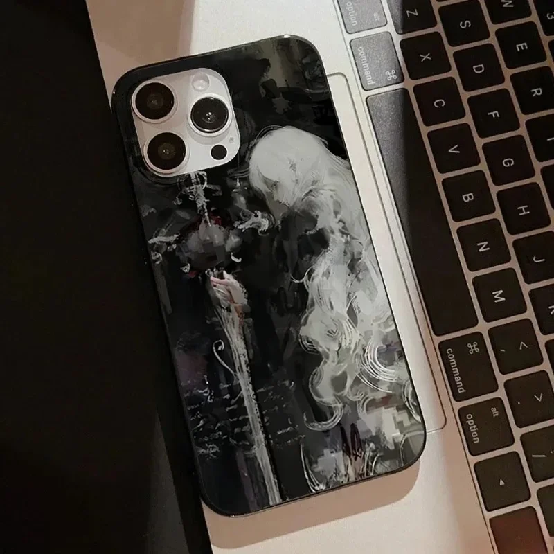Elegant Sword & White Hair Witch Medieval Artistic Phone Case Cover
