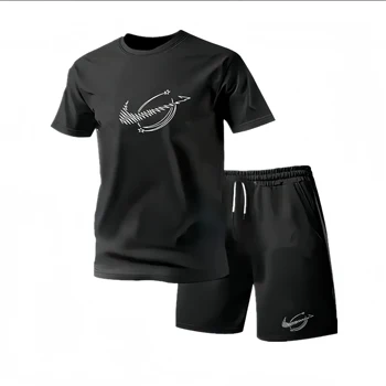 Nuovo abbigliamento sportivo estivo da uomo, set due pezzi con t-shirt a maniche corte e pantaloncini, abbigliamento casual traspirante e ad asciugatura rapida.