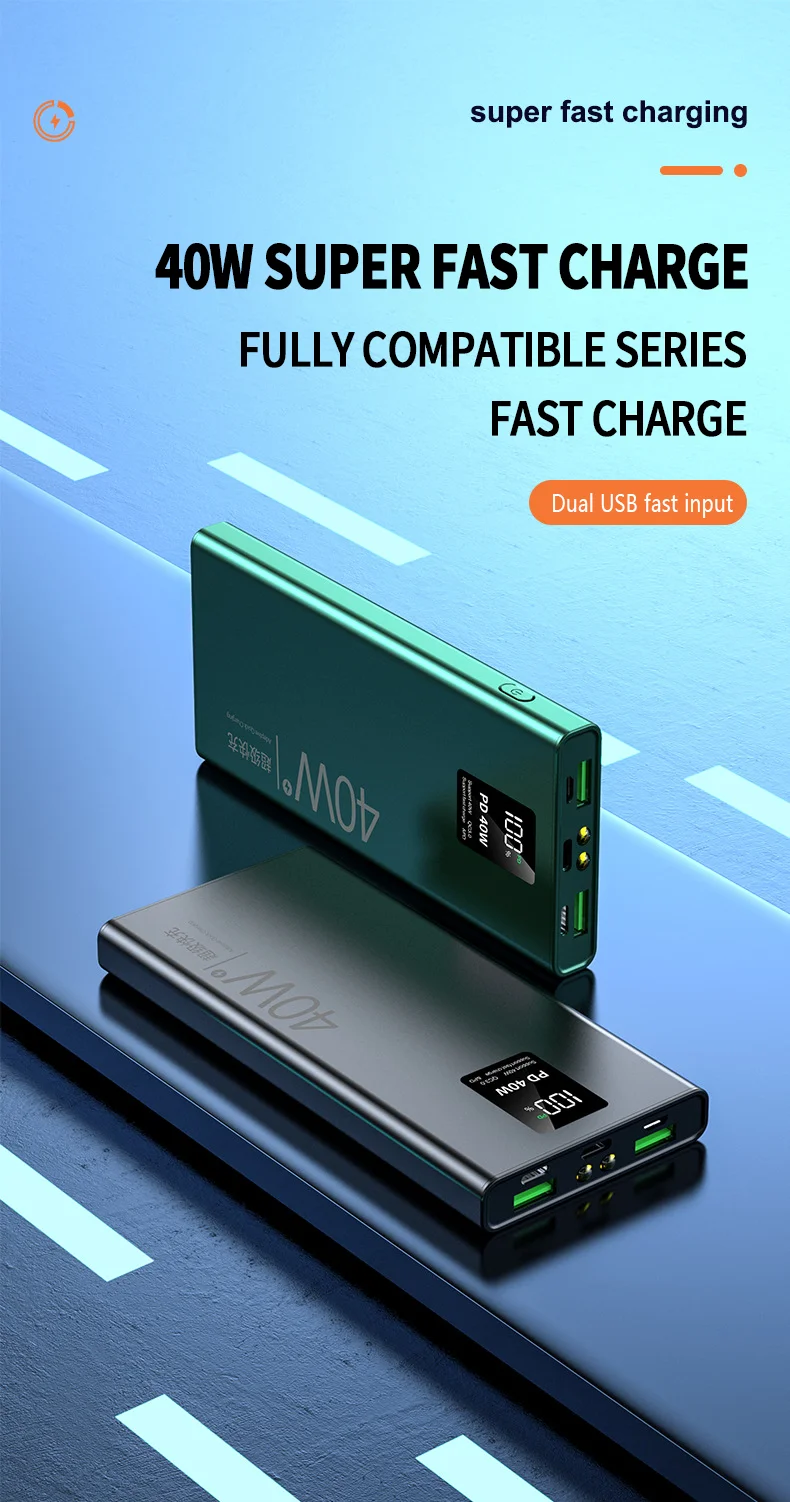 external battery 40w Super Fast Charging Large Capacity 20000 mAh Power Bank Two-way Fast Charging Digital Display for Xiaomi1 Samsung iPhone13 power bank 50000mah