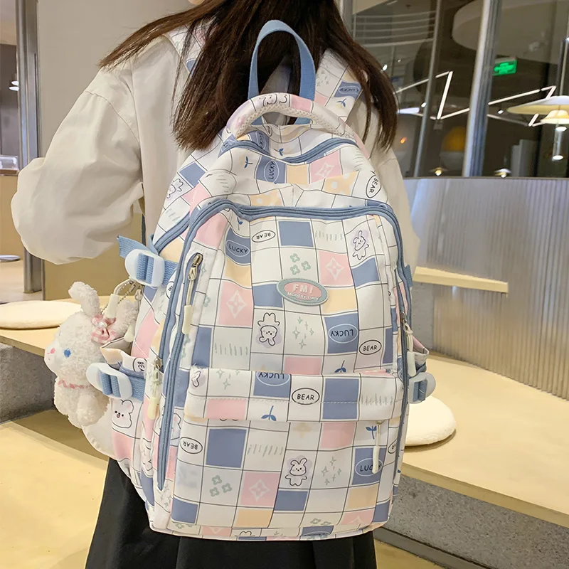 

DCIMOR New Cartoon Printing Waterproof Nylon Women Backpack Female Multiple Pockets Travel Bag Girls Large Capacity Schoolbag