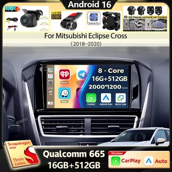 Radio para Auto Android 16 con Carplay para Mitsubishi Eclipse Cross 2018 2019 2020, Reproductor Multimedia de Video, Navegación GPS, Estéreo 2din 1