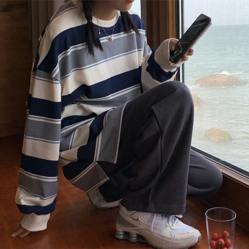 

Spring Women clothing Striped hoodies women Long sleeve Hoodie Sweatshirt Harajuku Cotton t-shirt Pullovers Casual Sweatshirt