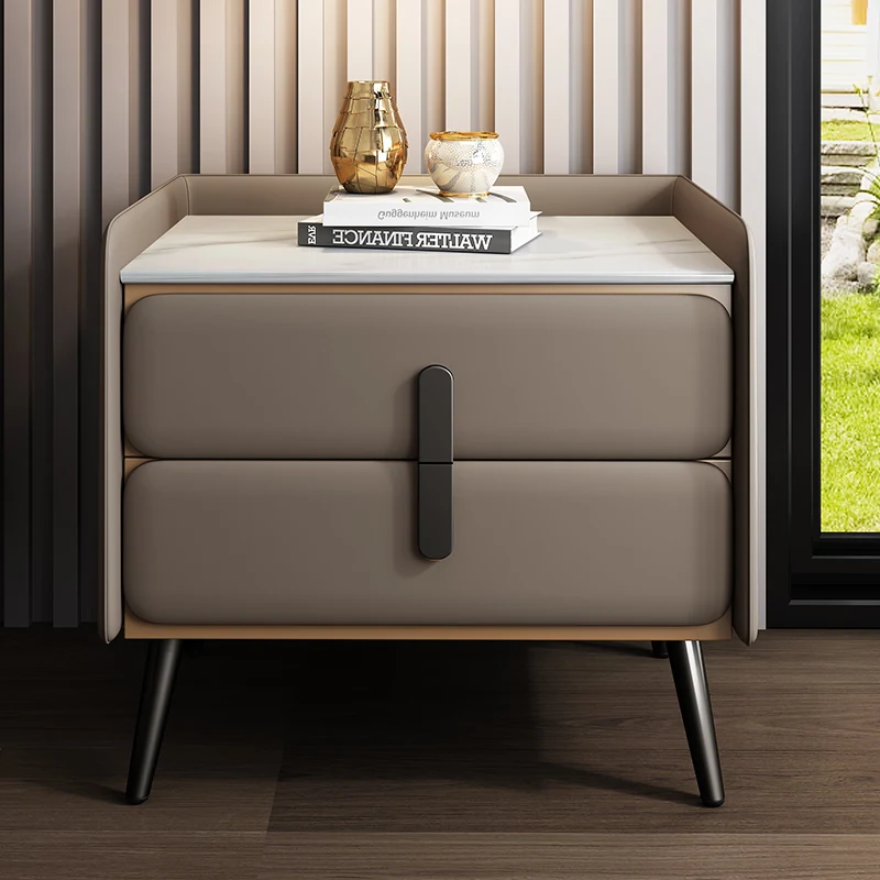 

The product can be customized.Rock board bedside table, modern, simple, light and luxurious bedroom, advanced intelligent