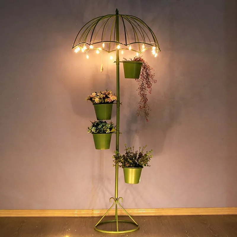

Creative Home Decor Iron Umbrella Shaped Flower Vases Shelf Floor Type Metal Stand For Outdoor Courtyard Garden Decoration