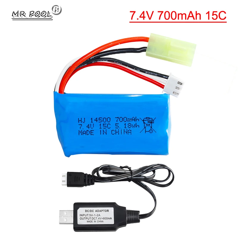 Batteria Lipo 7.4V 700Mah 15C 14500 Con Mini Tamiya Green Plug Per Syma F1 Fx059 Rc Aircraft Per Ft007 Rc Boat Toys Speedboard