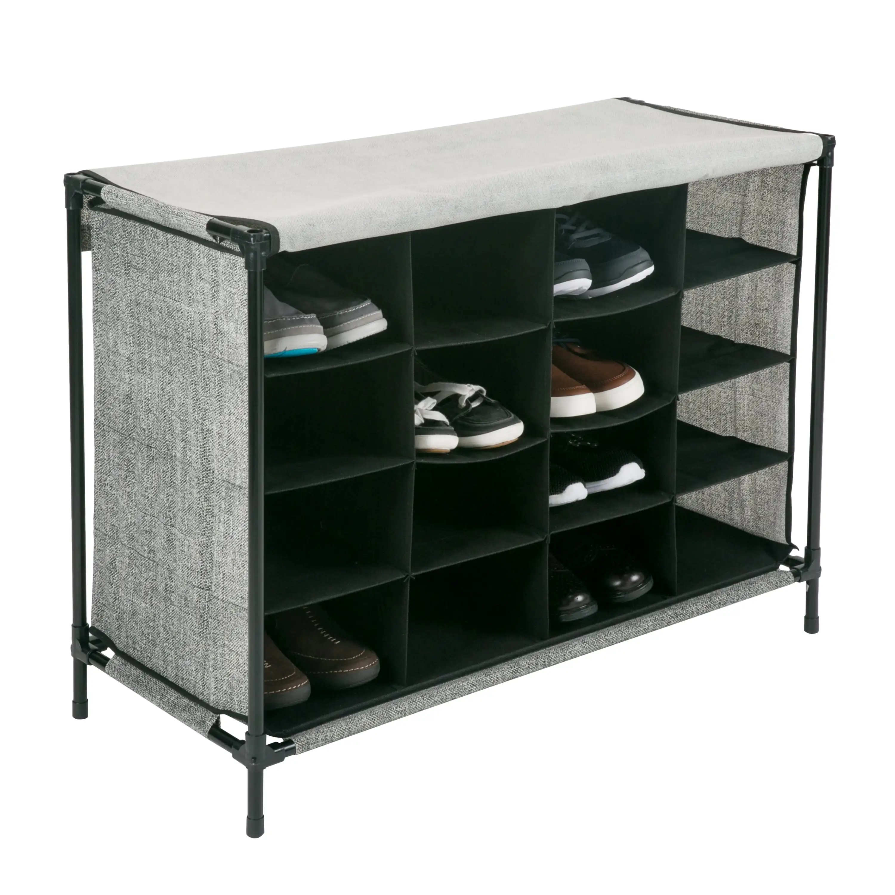 

Simplify 16 Compartment 4 Tier Fabric Shoe Cubby in Black