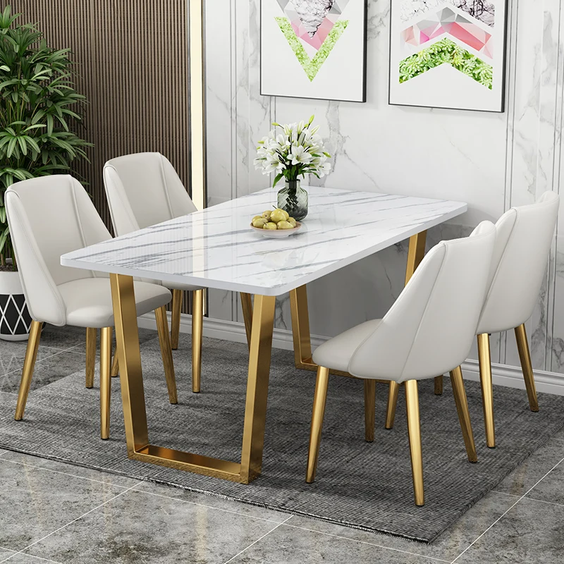 Modern Luxury Dining Table Gold Legs Wood High Cover Waterproof Nordic