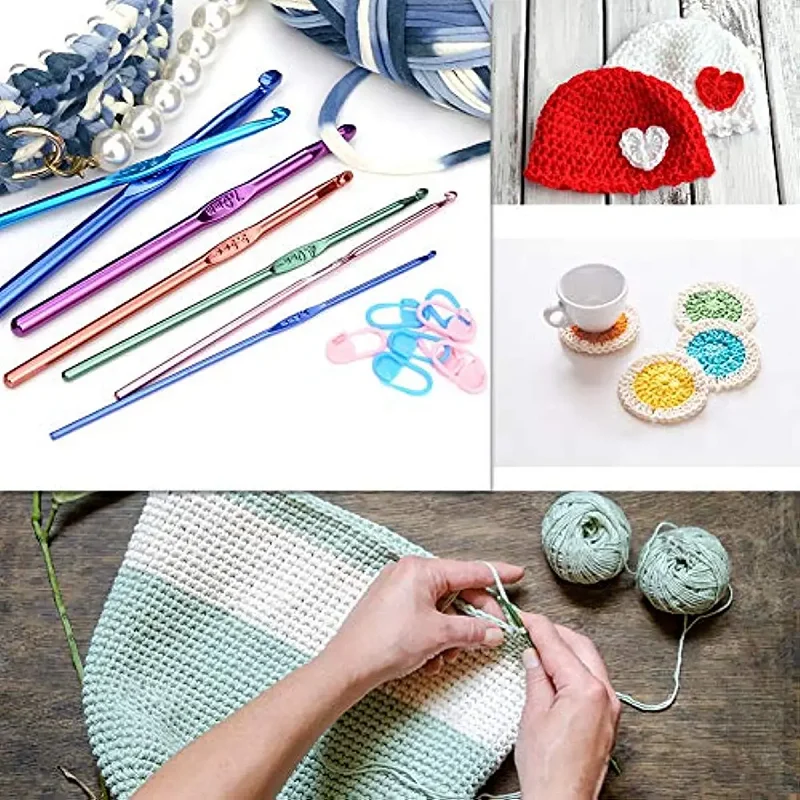 BUDDUR 54PCS 크로 셰 뜨개질 뜨개질 바늘 키트 스티치 마커 및 패브릭 제직을위한 보관 가방 DIY 공예 액세서리 세트